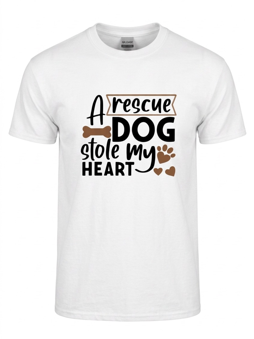 Gildan White "A Rescue Dog Stole My Heart" Graphic Tee Size XL-Unisex